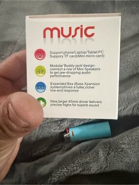 White Audio Accessory Box with Red "music" Logo